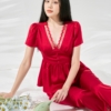 bộ đồ mặc nhà pijama lụa cao cấp áo cộc phối ren quần dài H763
