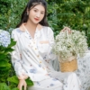 Đồ bộ mặc nhà pijama lụa tay dài quần dài H913