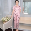 Đồ ngủ nữ pijama lụa tay cộc quần dài họa tiết con mèo trắng đen H969