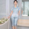 Đồ ngủ nữ pijama lụa mặc nhà tay cộc quần lửng chữ V H1022