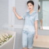 Đồ ngủ nữ pijama lụa mặc nhà tay cộc quần lửng chữ V H1022
