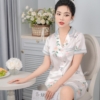 Đồ ngủ nữ lụa pijama mặc nhà tay cộc quần lửng hoa hồng chữ H991