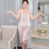 Đồ ngủ nữ lụa 2 dây quần lửng họa tiết hoa rơi mặc nhà H1020